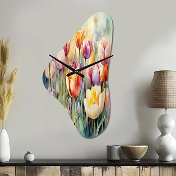 Garden Of Tulips - Asymmetric Metal Wall Clock